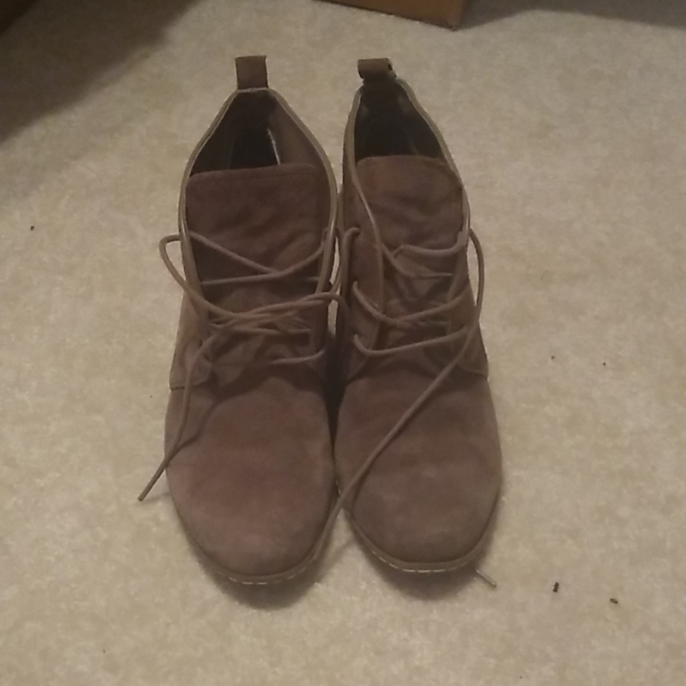 Tan suede bootie wedges